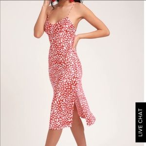 Red and white satin lulus midi dress